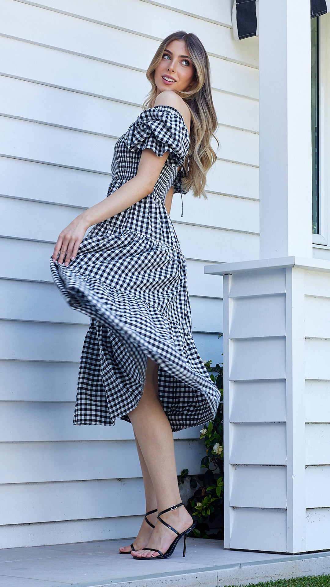 Sarah Medi Dress-Black Gingham