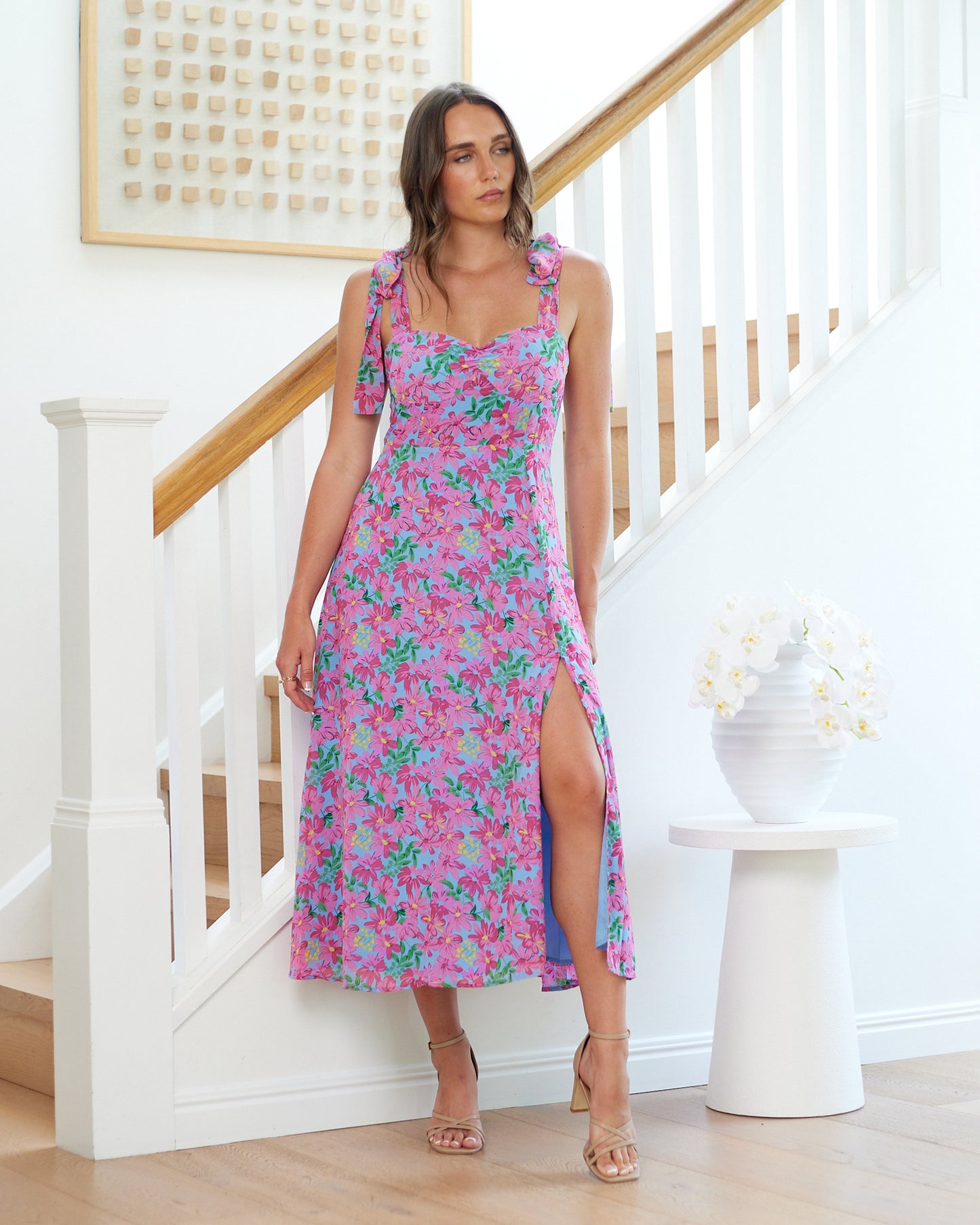 Paige Midi Dress - Pink Floral