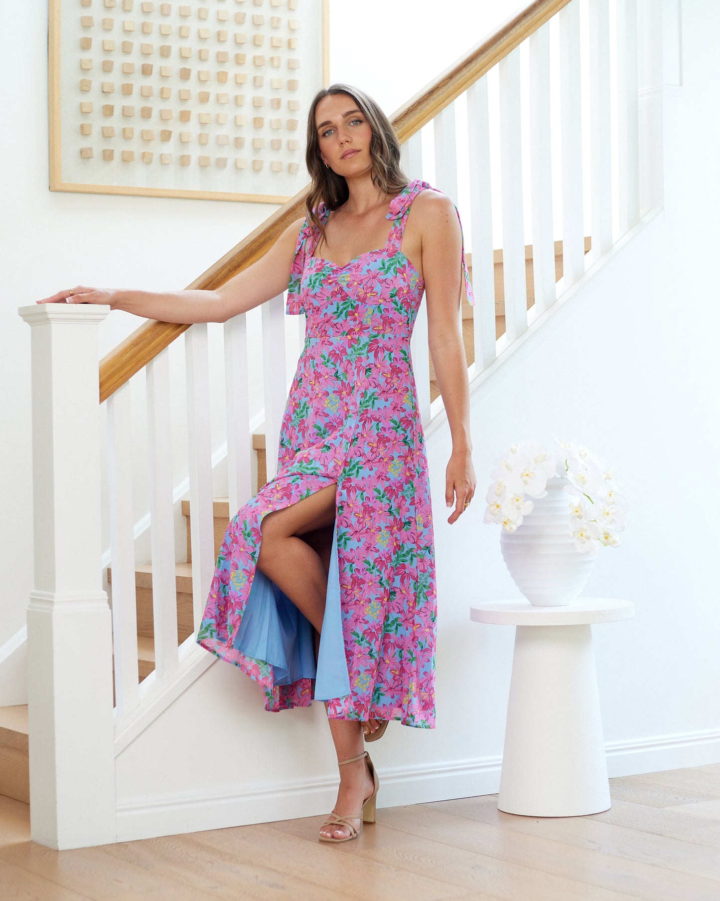 Paige Midi Dress - Pink Floral