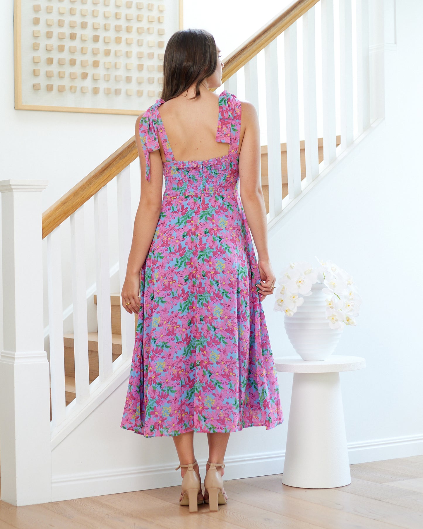 Paige Midi Dress - Pink Floral