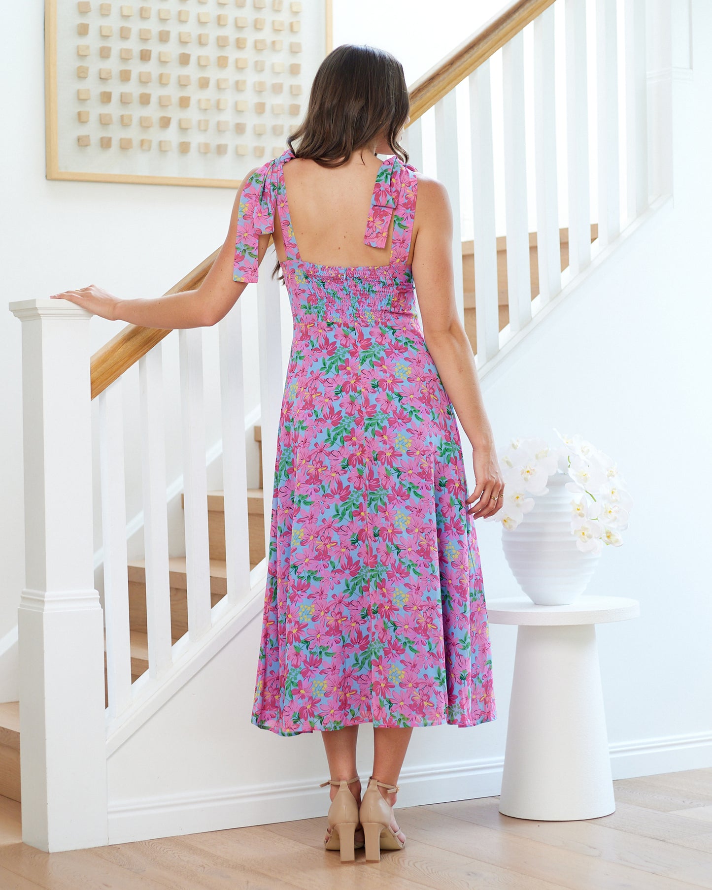Paige Midi Dress - Pink Floral