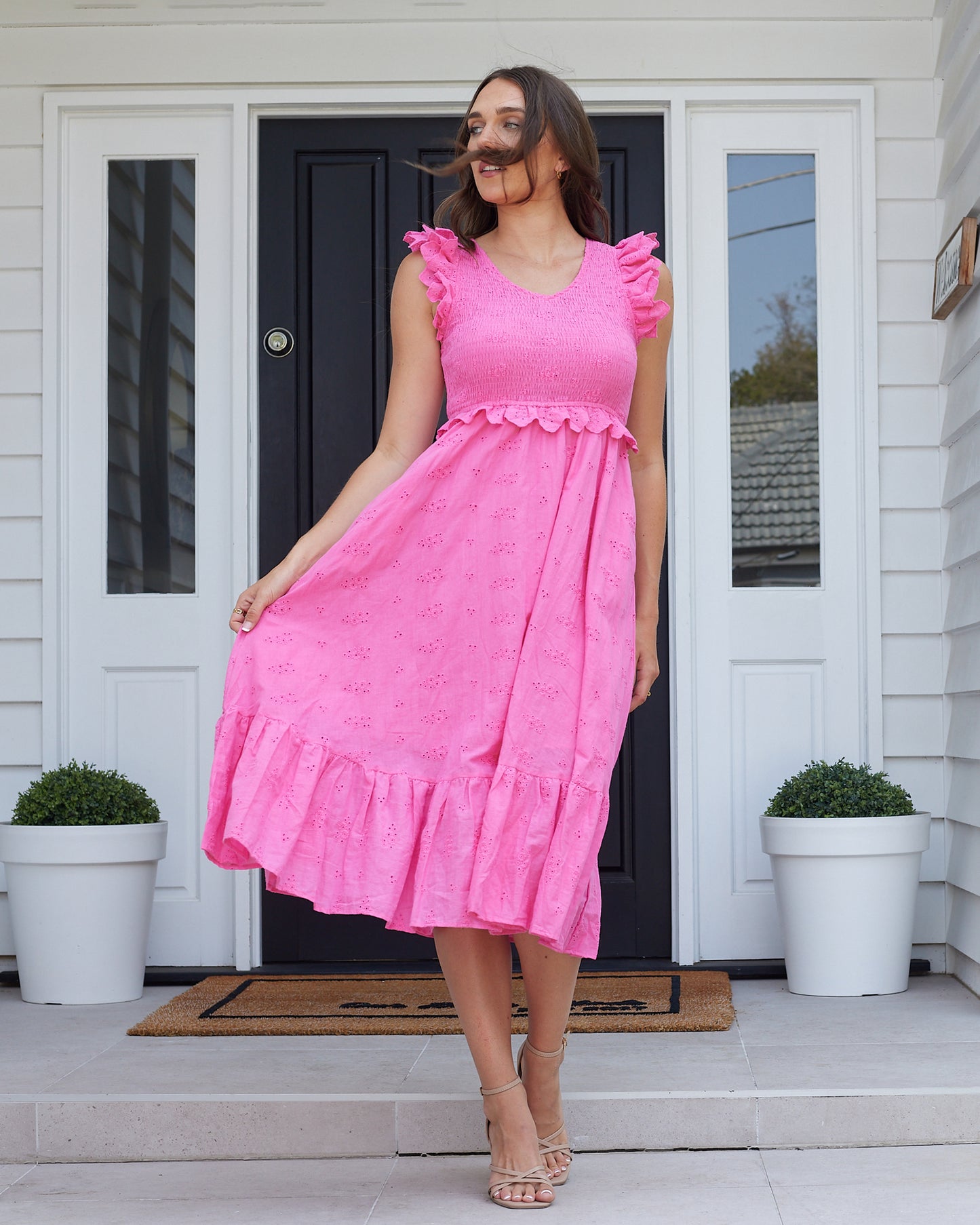 Trophy Midi Dress-Hot Pink