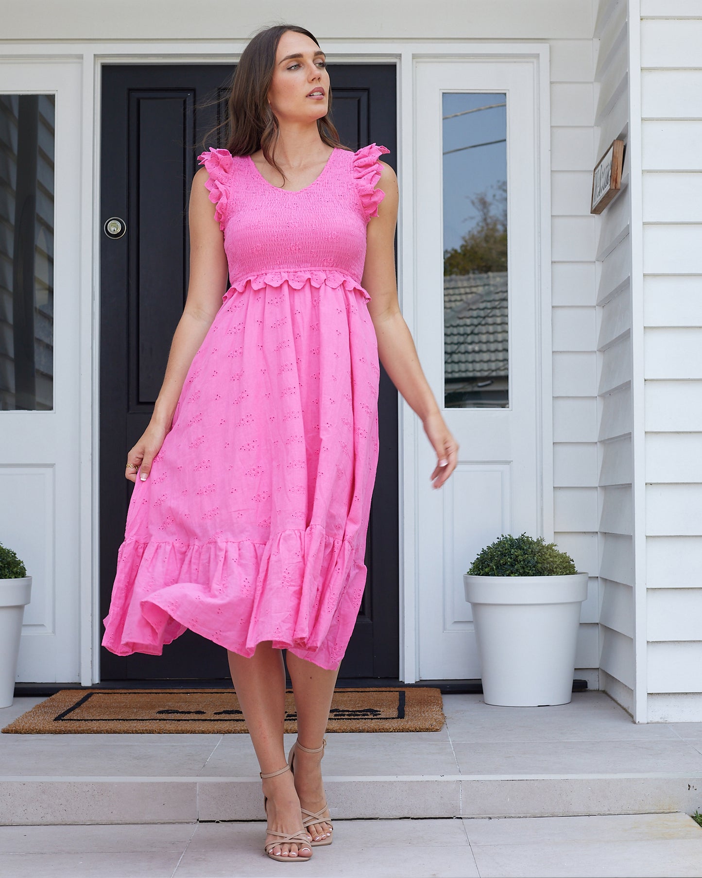 Trophy Midi Dress-Hot Pink