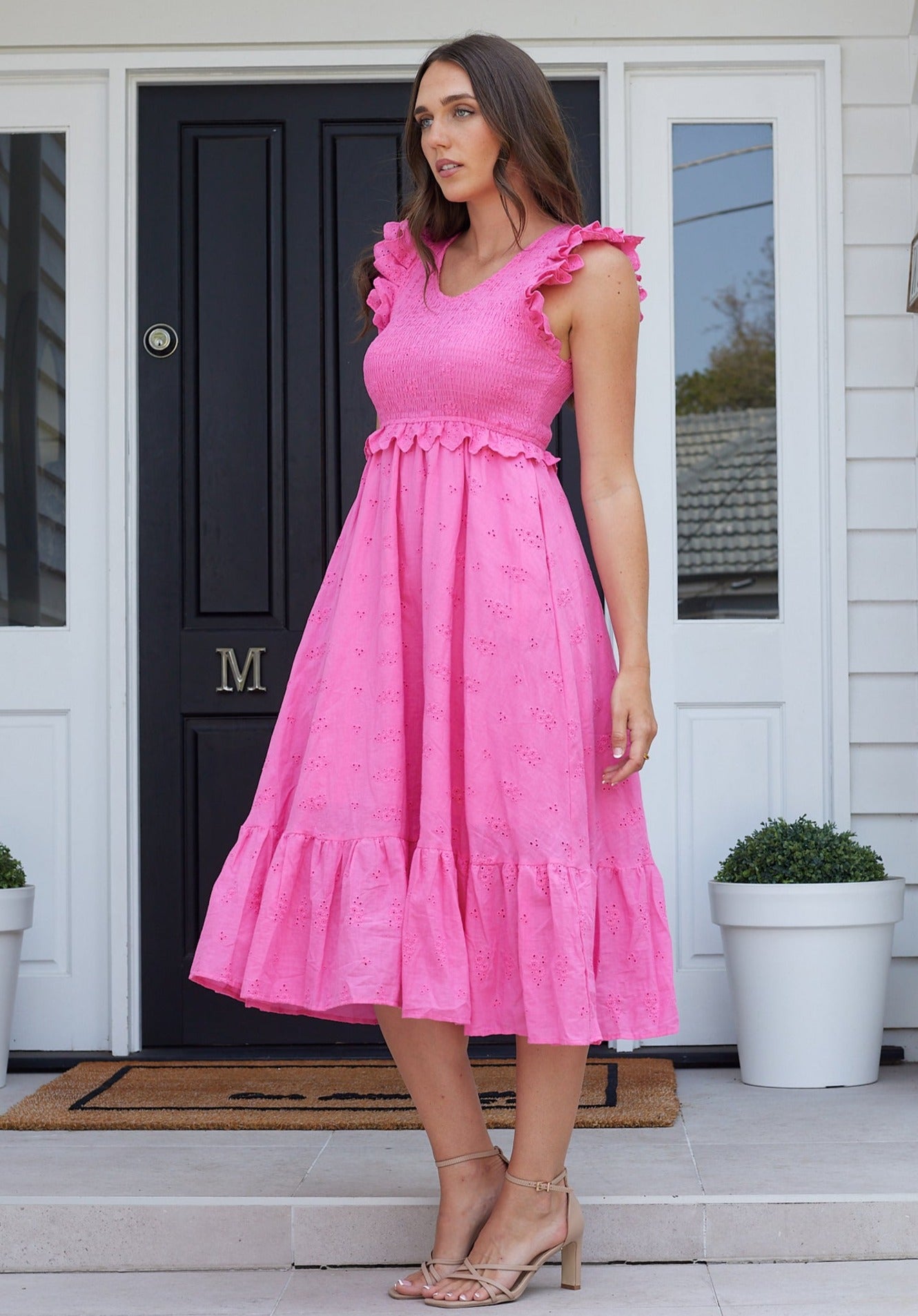 Trophy Midi Dress-Hot Pink