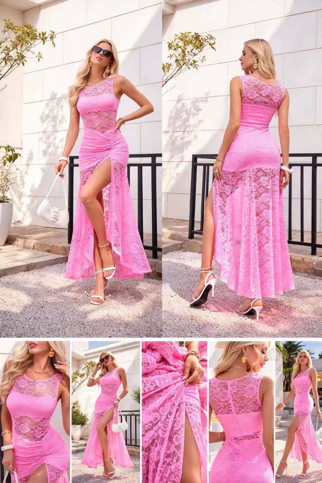 Valentina Luxe Lace Maxi – Pink