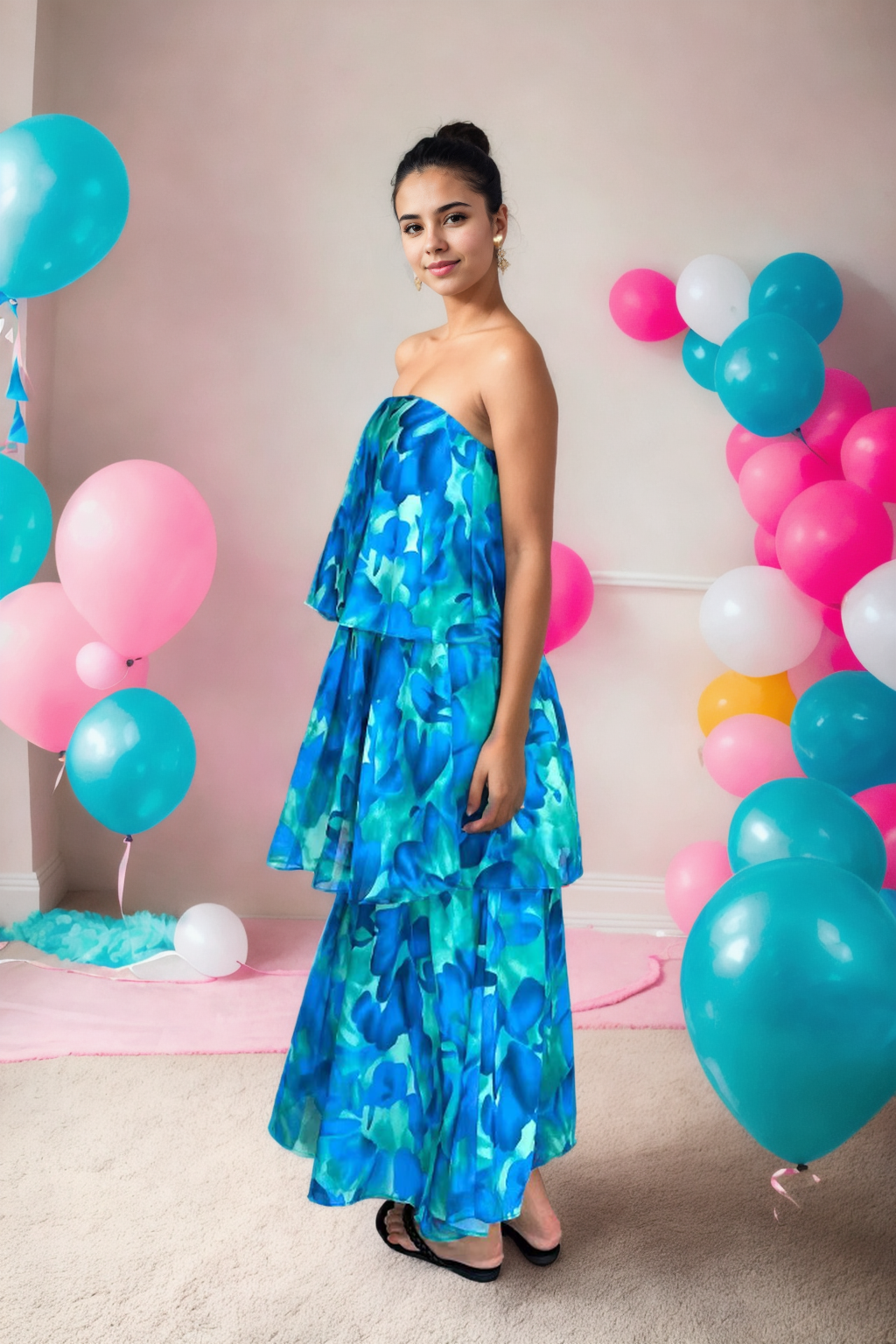 Alina Ocean Breeze Layered Maxi Dress-Blue