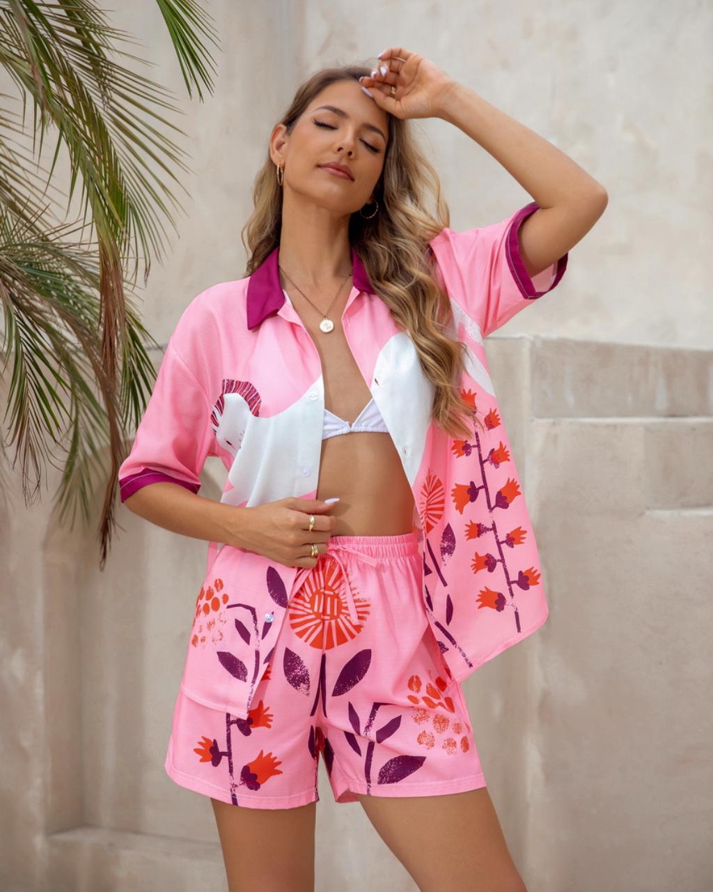 Abbie Tropic Breeze Printed 2-Piece Set  - pink