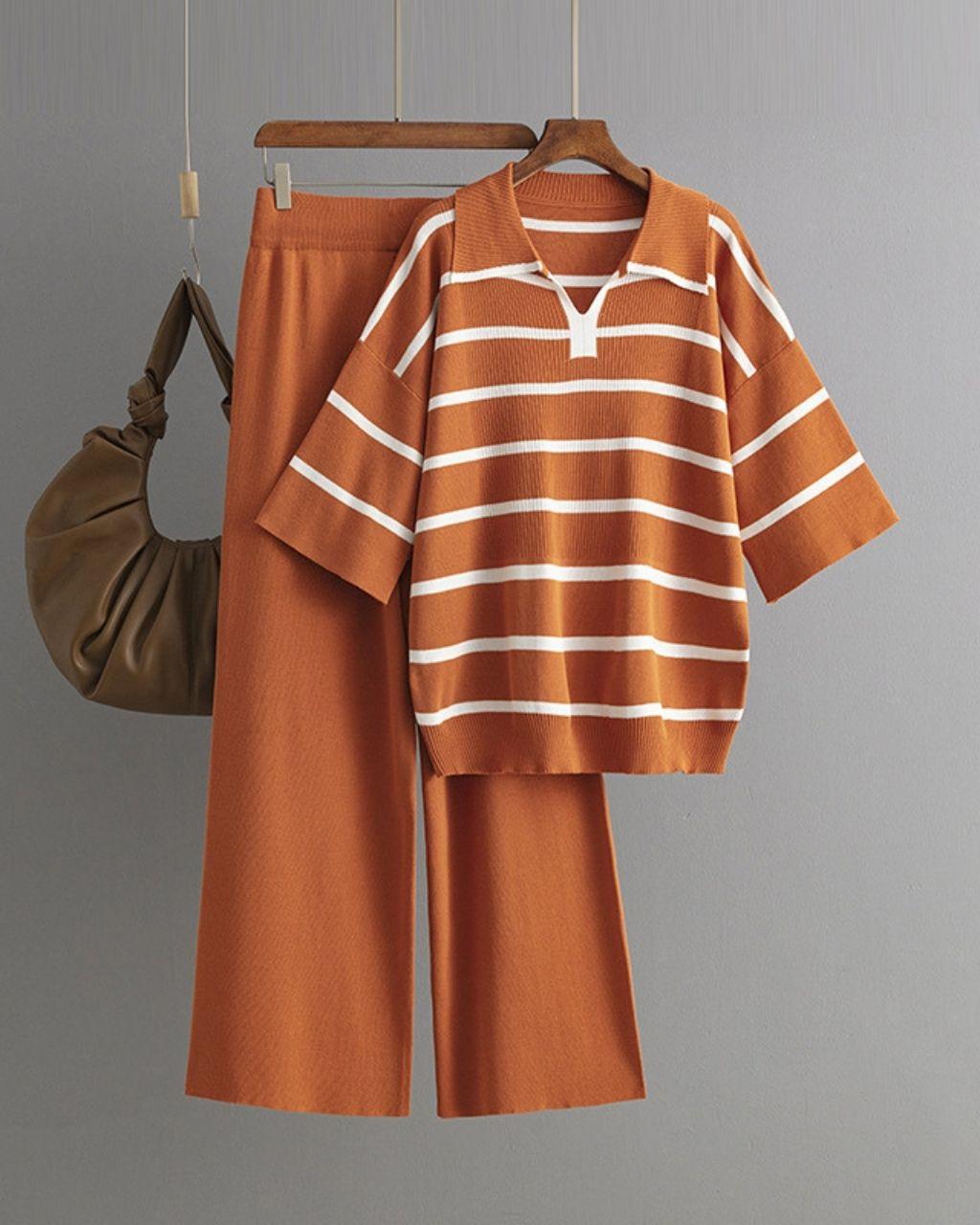 Breezy Belle Striped Set - Rust