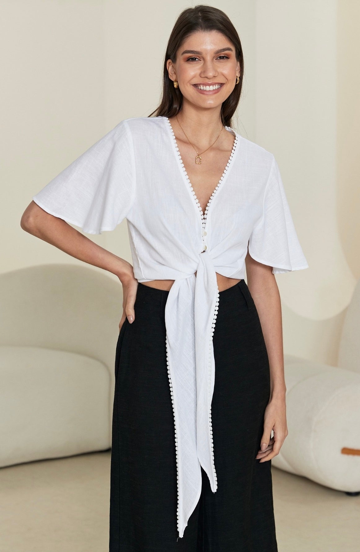 Tala Tie Crop Top -White