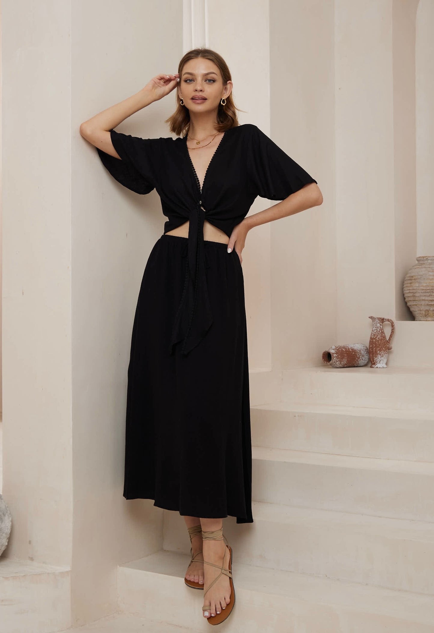 Tala Tie Crop Top -Black