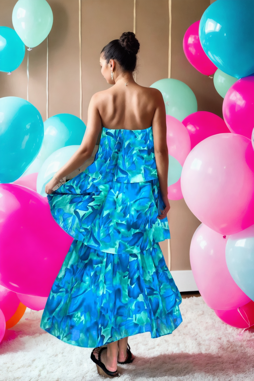 Alina Ocean Breeze Layered Maxi Dress-Blue