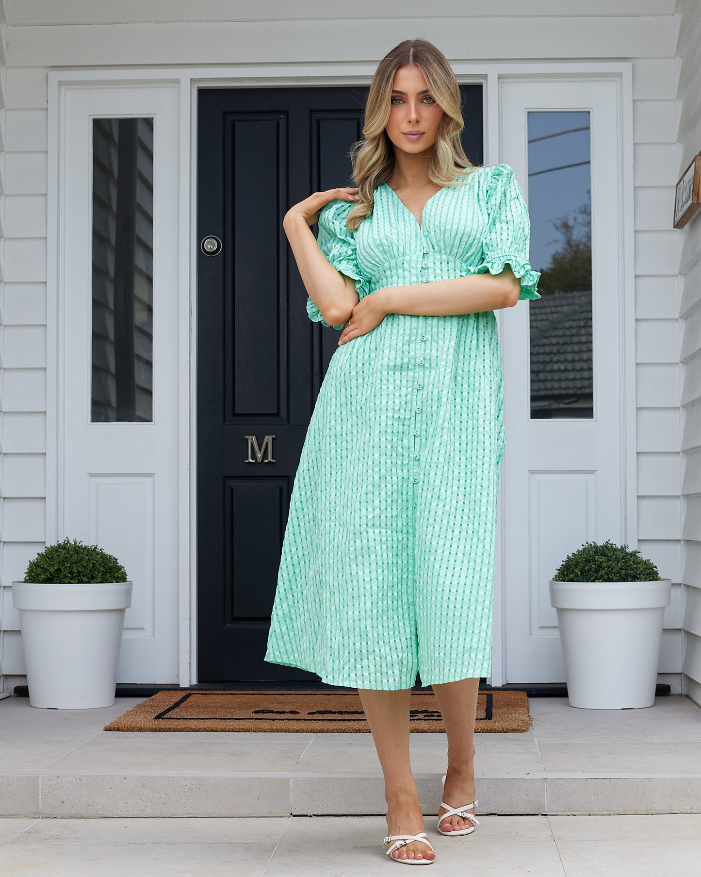 Tahlia Midi Dress-Green Gingham