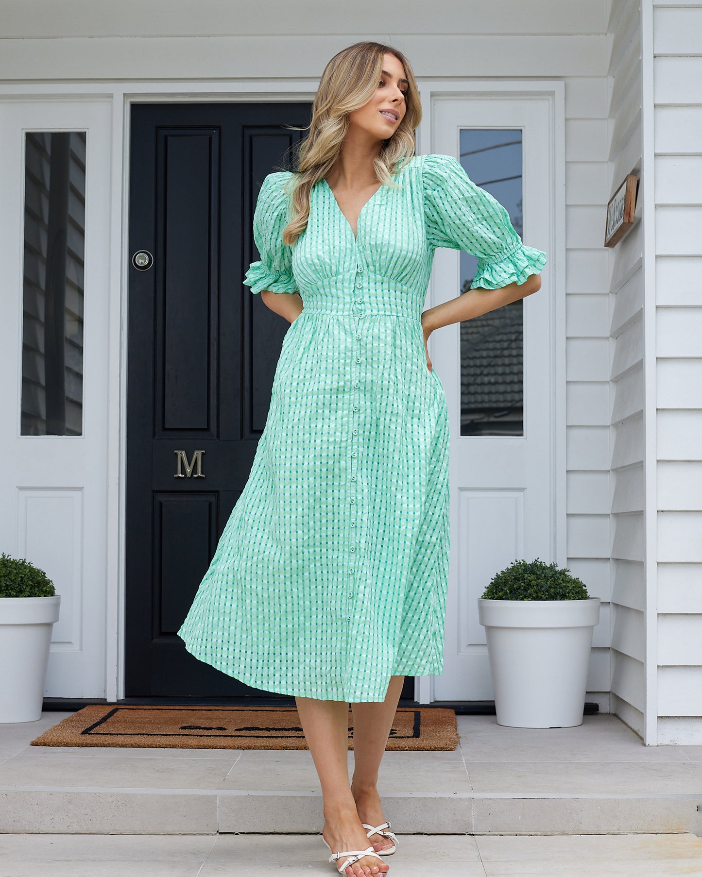 Tahlia Midi Dress-Green Gingham
