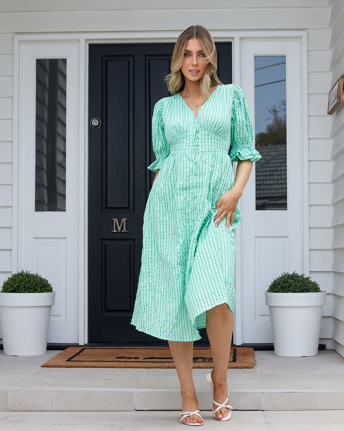 Tahlia Midi Dress-Green Gingham