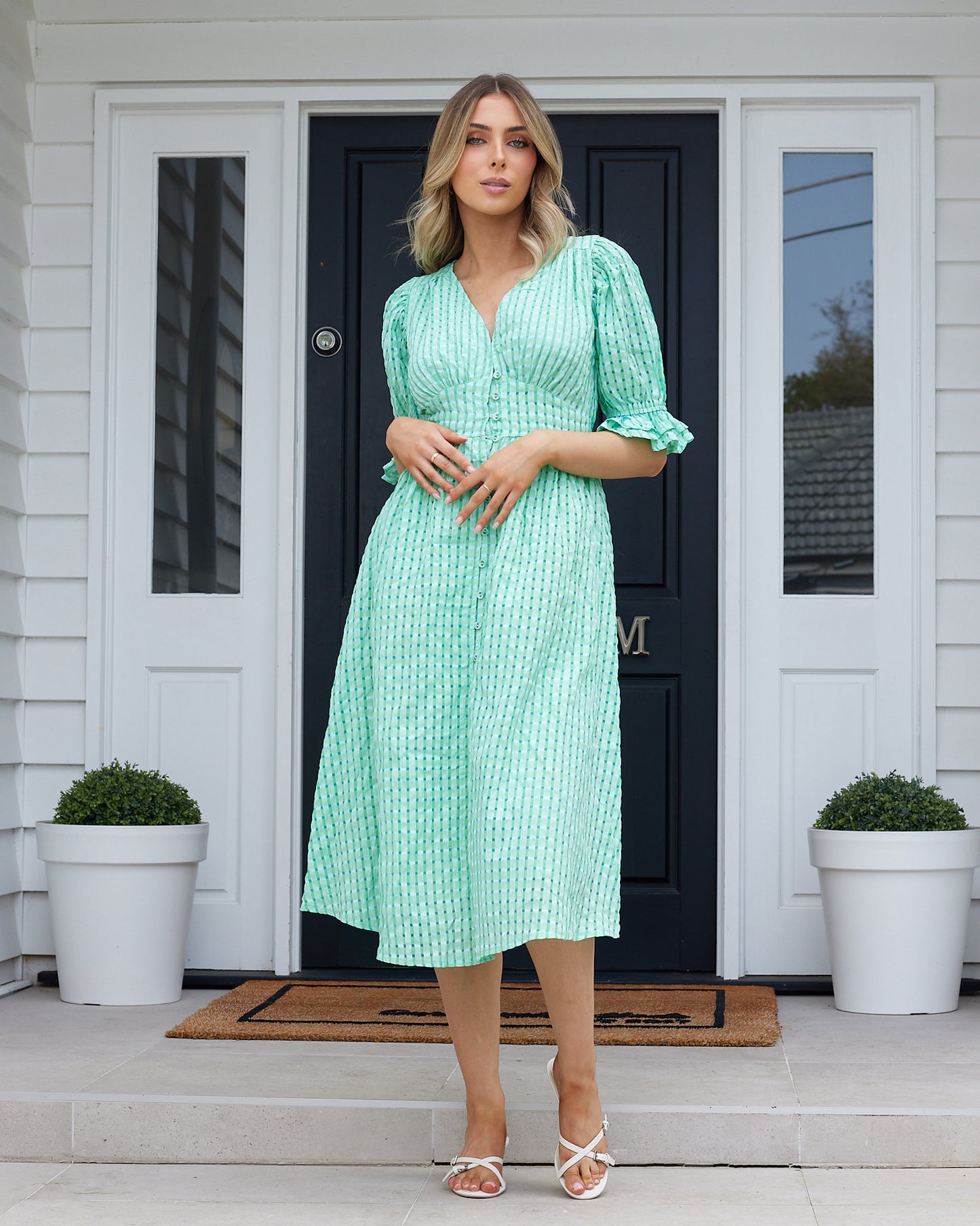 Tahlia Midi Dress-Green Gingham