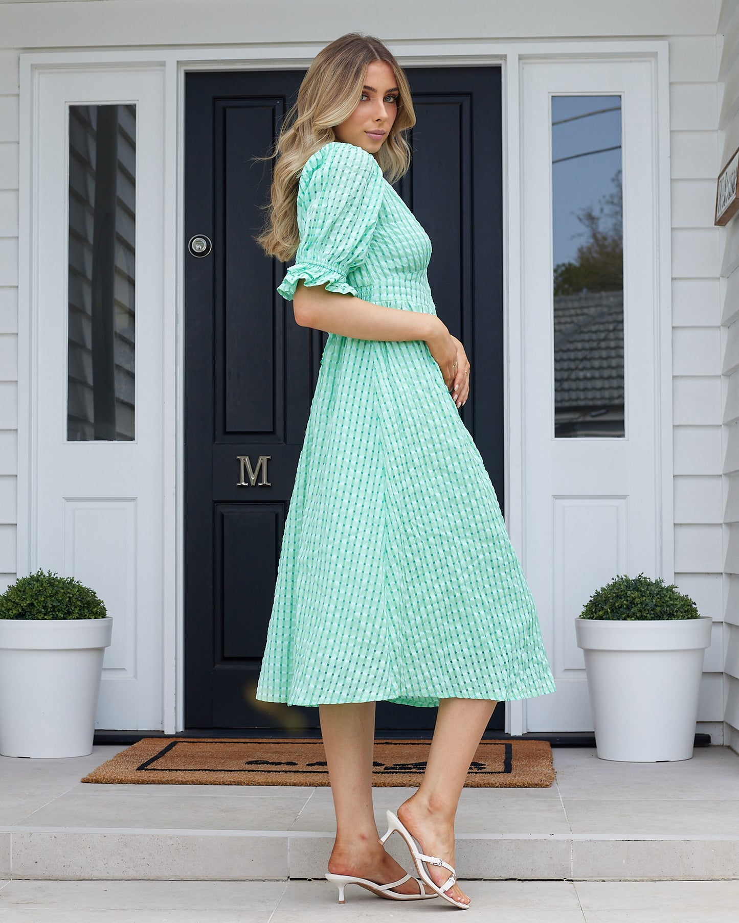 Tahlia Midi Dress-Green Gingham
