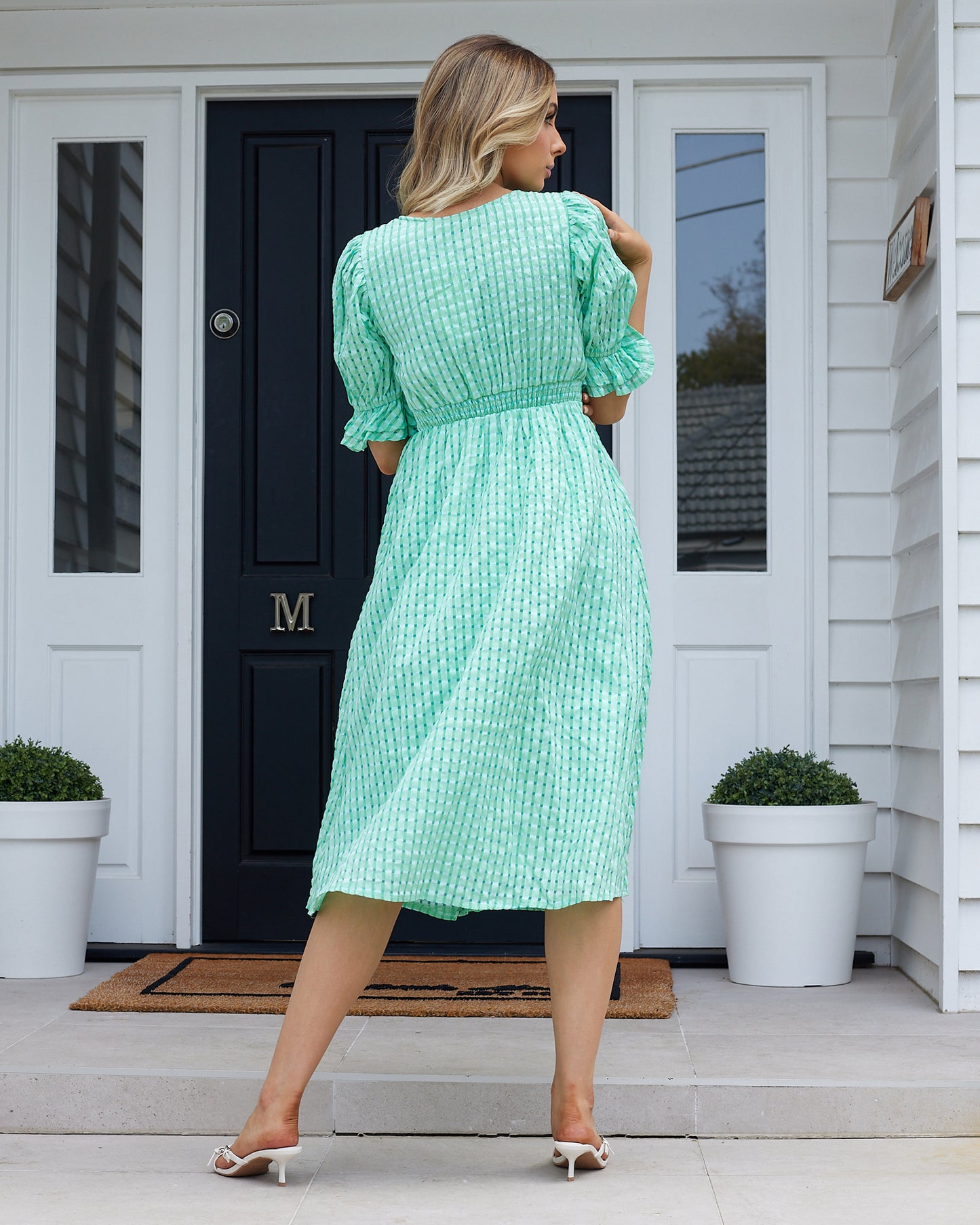 Tahlia Midi Dress-Green Gingham