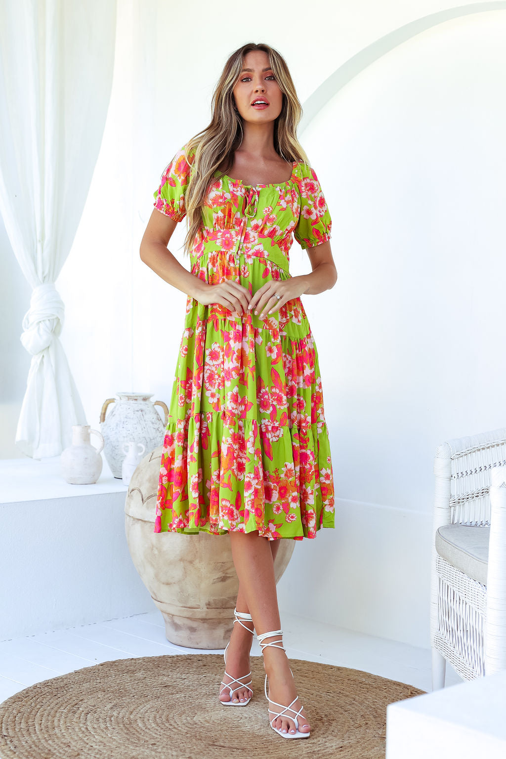 Esther Midi Dress - Green Floral