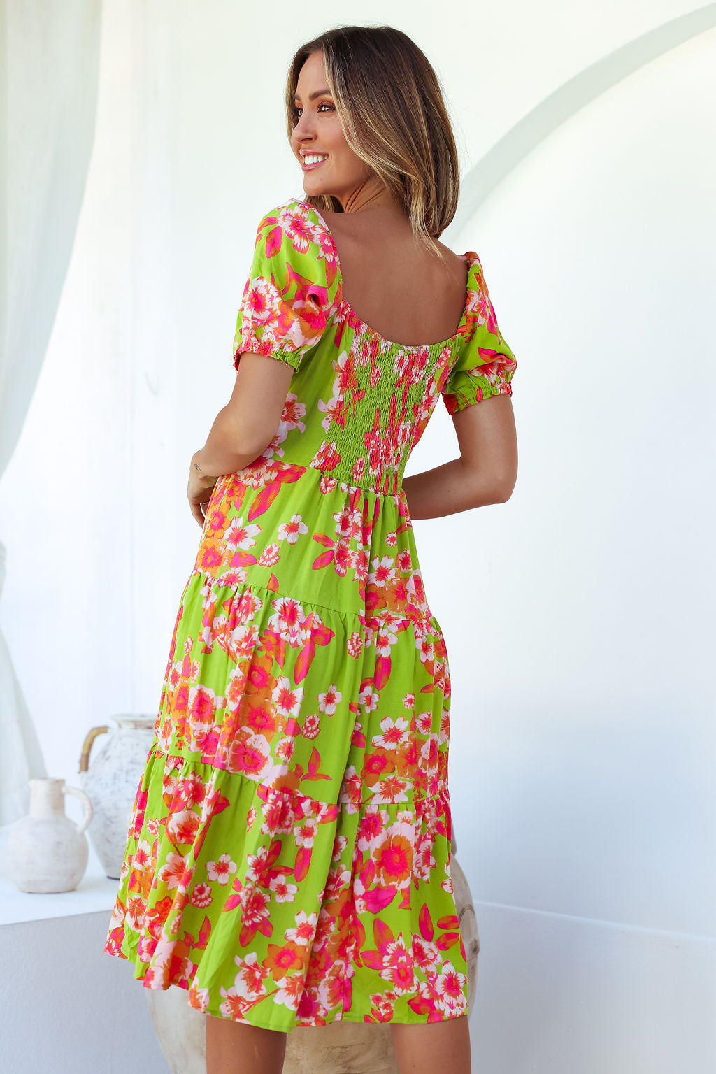 Esther Midi Dress - Green Floral