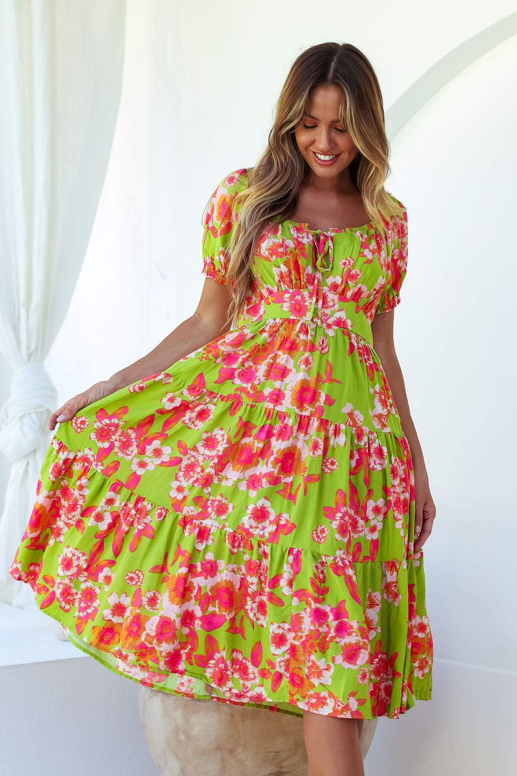Esther Midi Dress - Green Floral