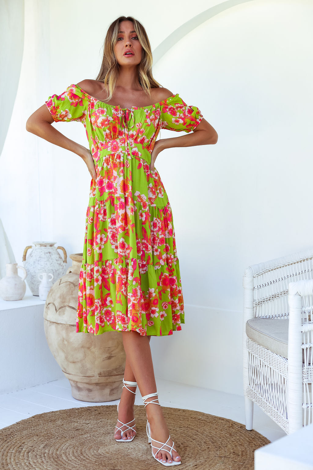 Esther Midi Dress - Green Floral