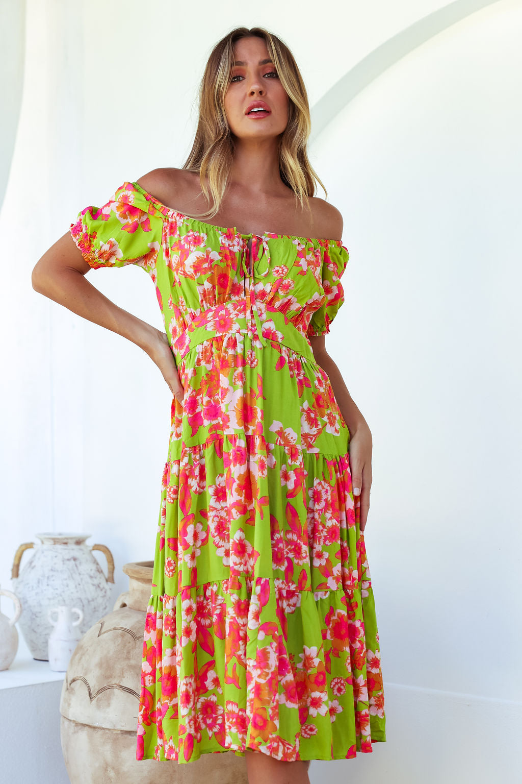Esther Midi Dress - Green Floral