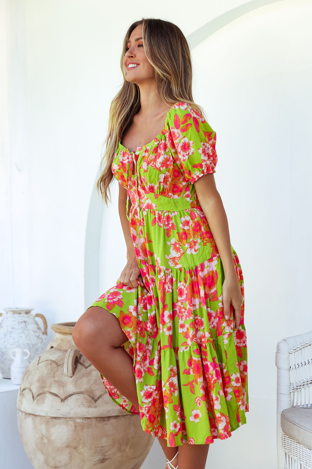 Esther Midi Dress - Green Floral