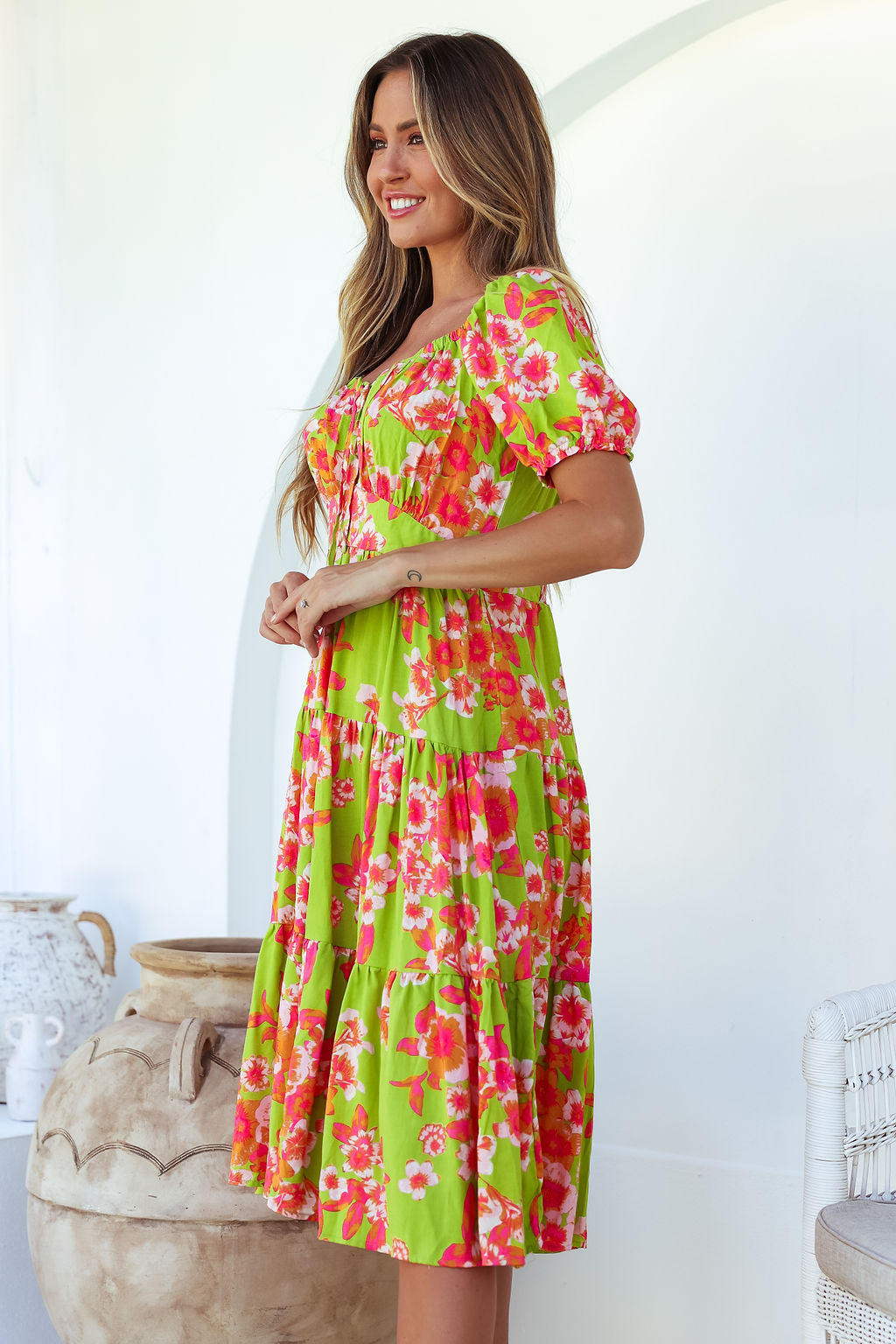 Esther Midi Dress - Green Floral
