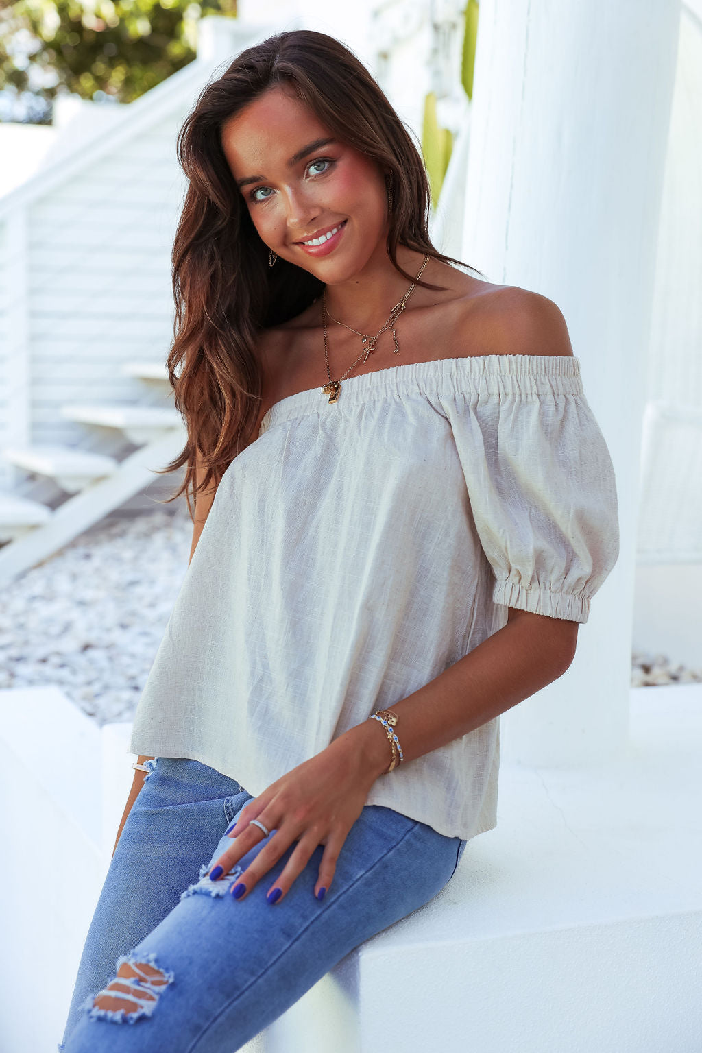 Cora One Shoulder Top - Beige