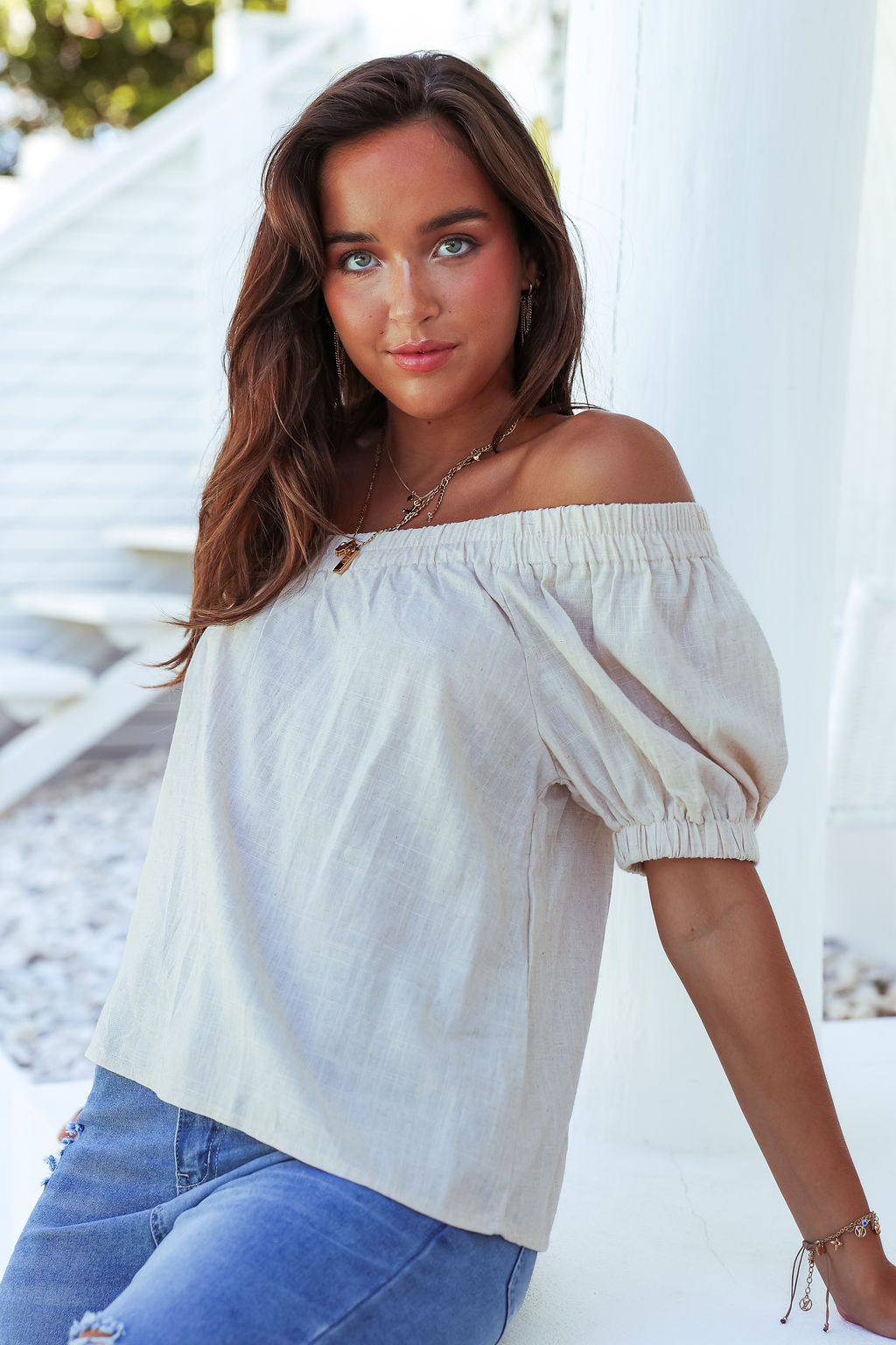 Cora One Shoulder Top - Beige