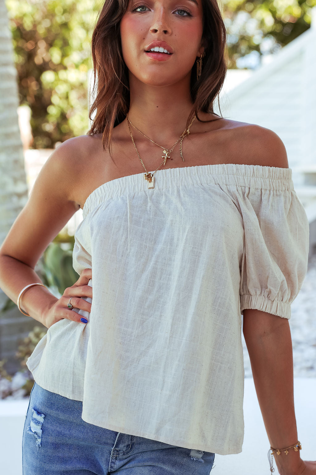 Cora One Shoulder Top - Beige