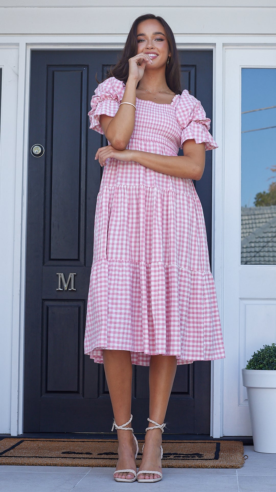 Sarah Medi Dress-Pink Gingham