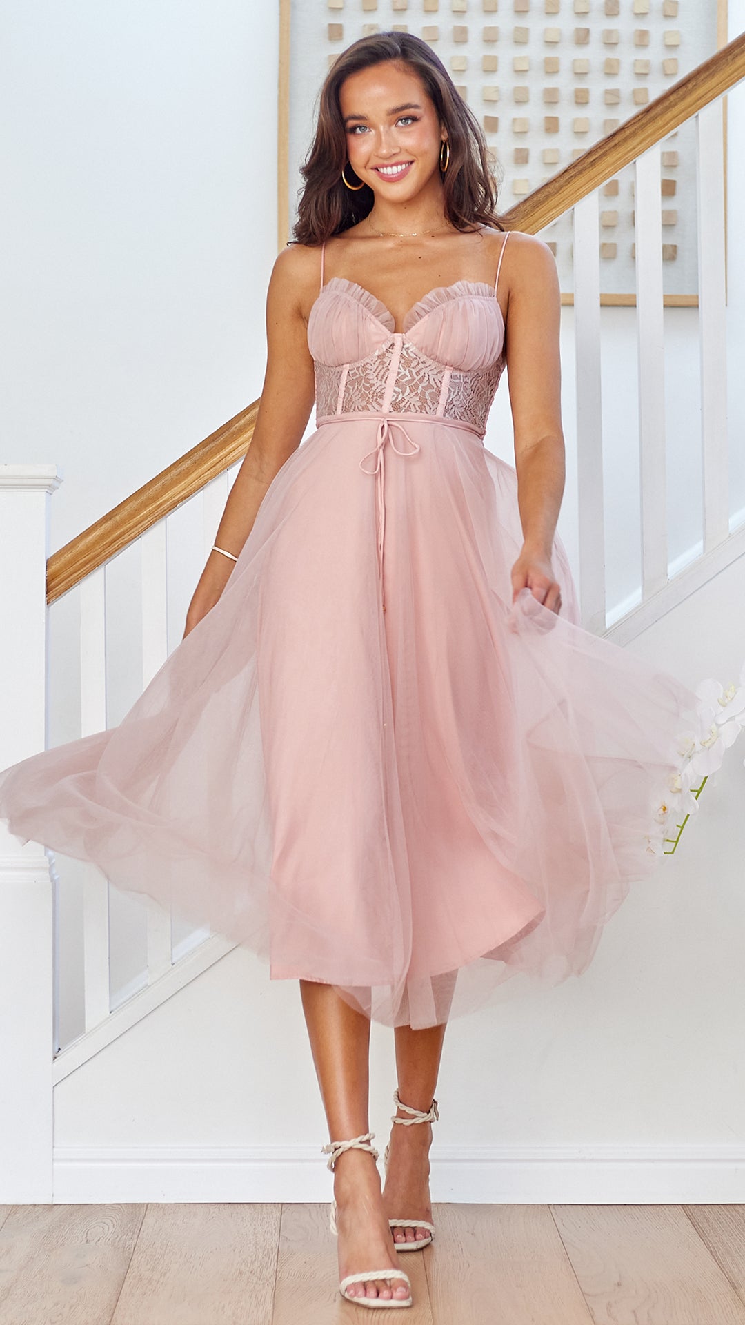 Peazy Tulle Midi Dress-Blush