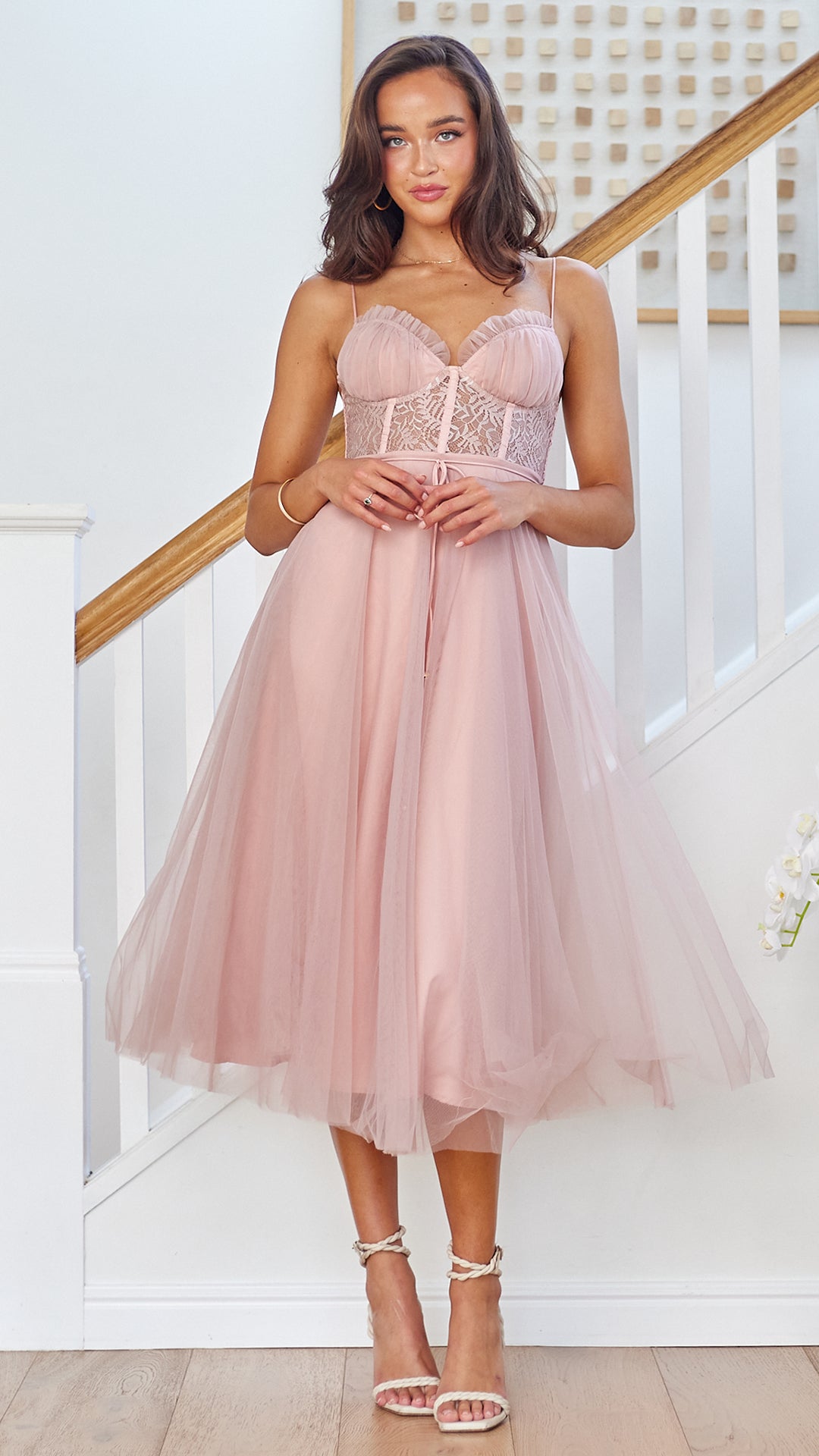 Peazy Tulle Midi Dress-Blush