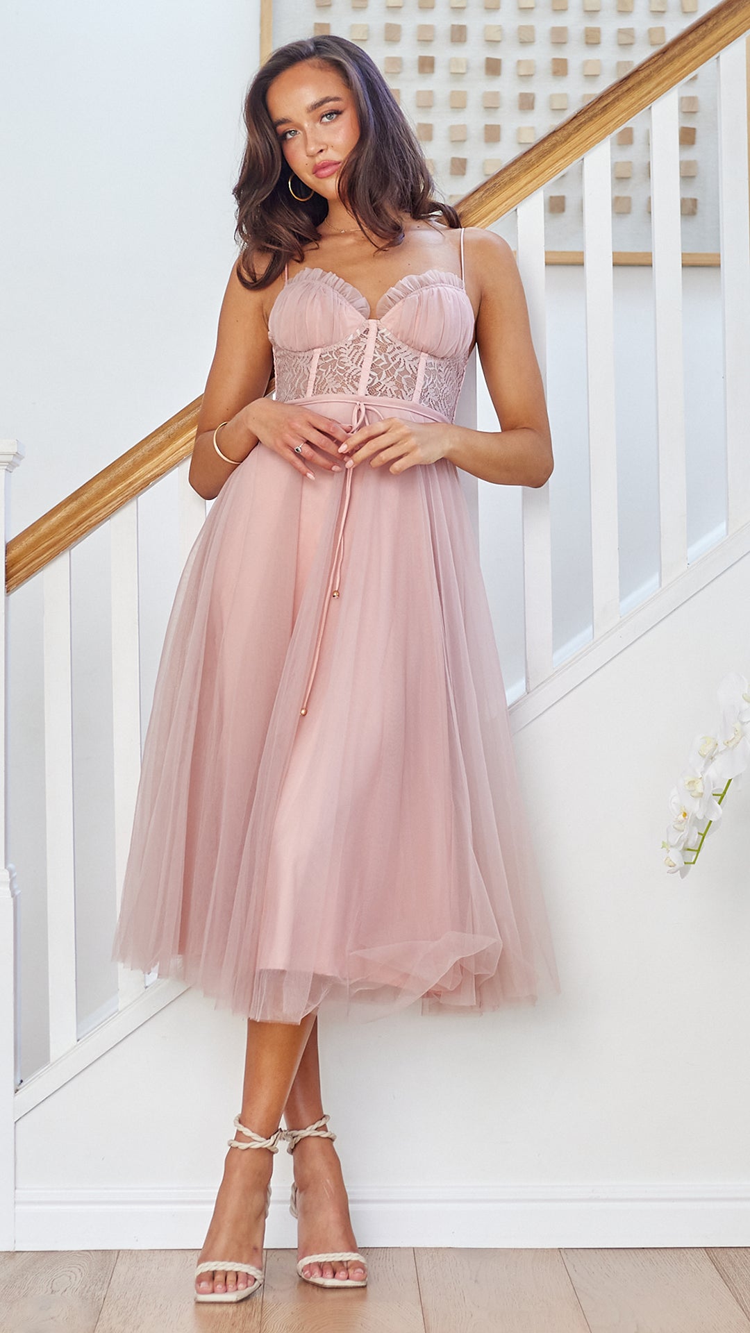 Peazy Tulle Midi Dress-Blush