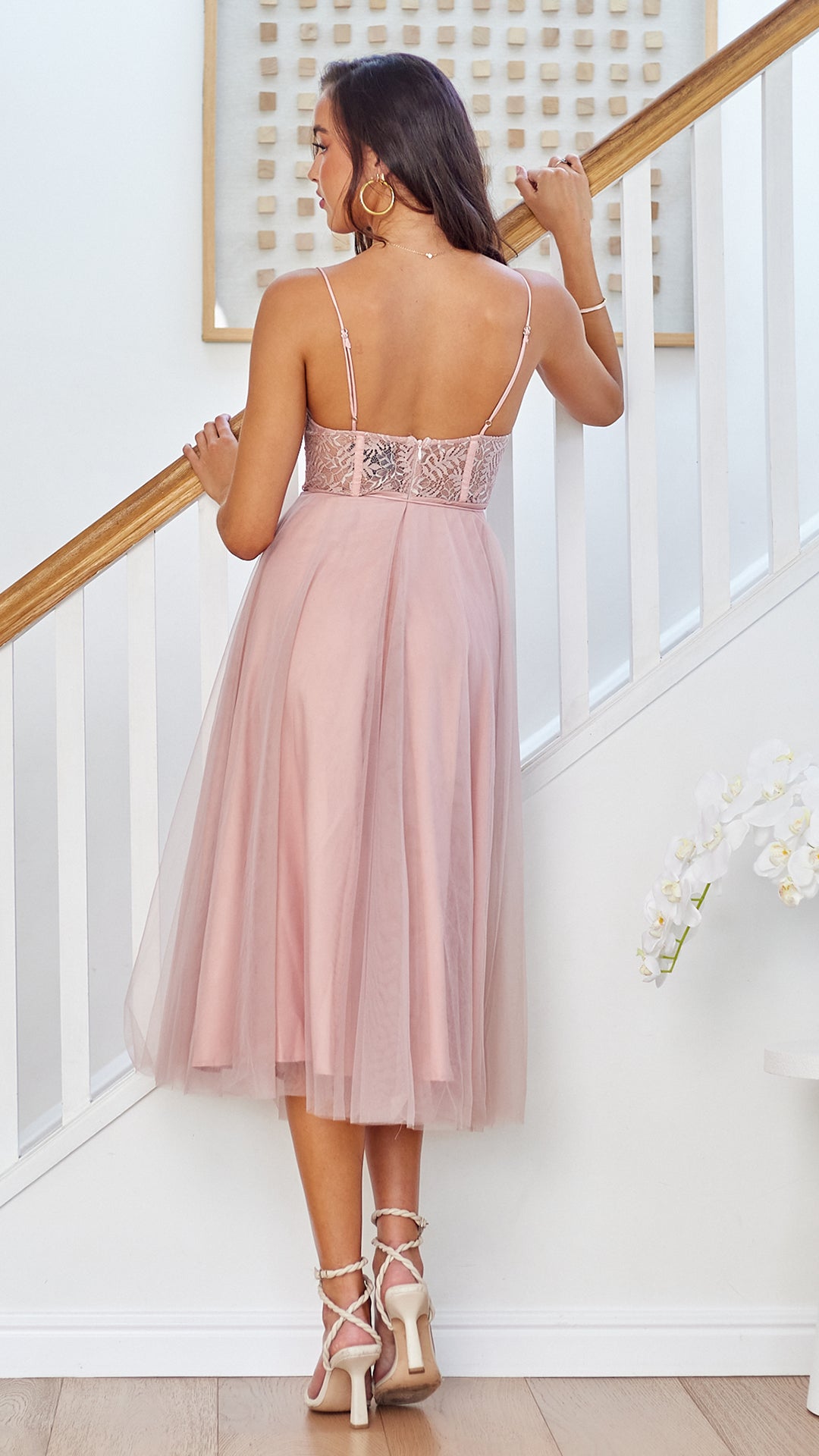 Peazy Tulle Midi Dress-Blush