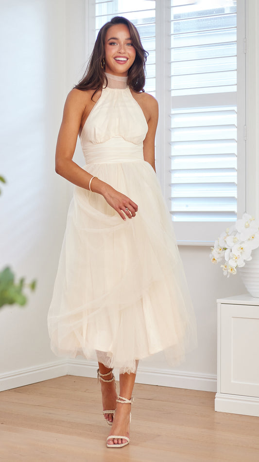 Munroe Halter Dress - Cream