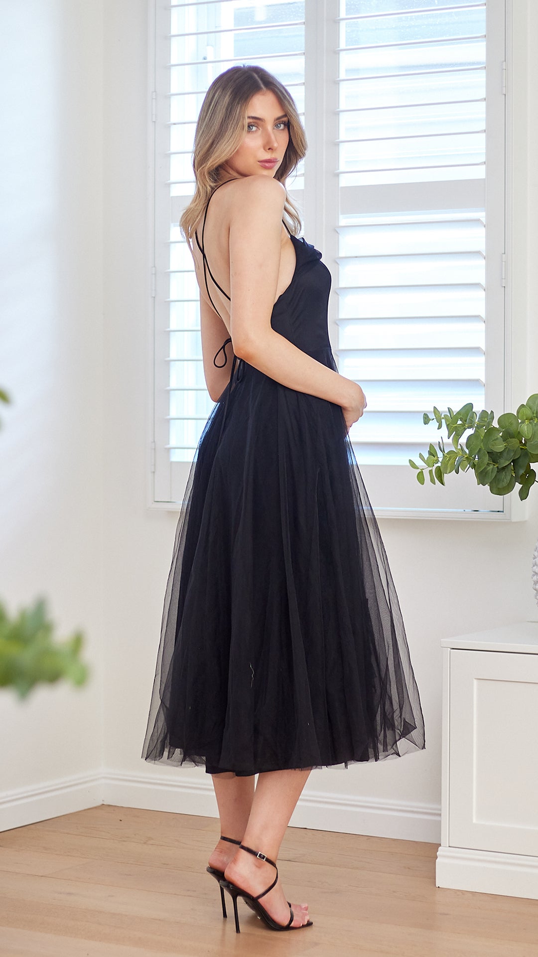 Blaire Tulle Midi Dress-Black