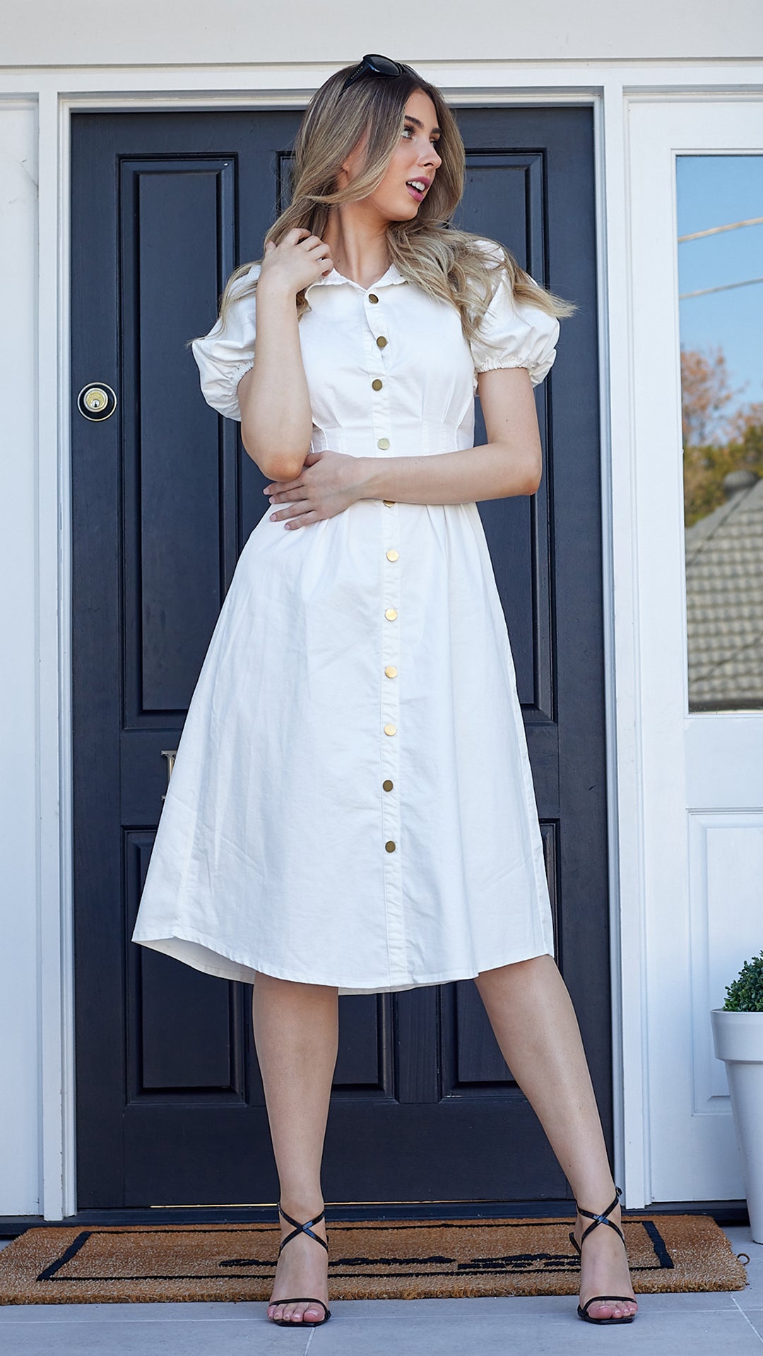 Erica Midi Dress-White Denim