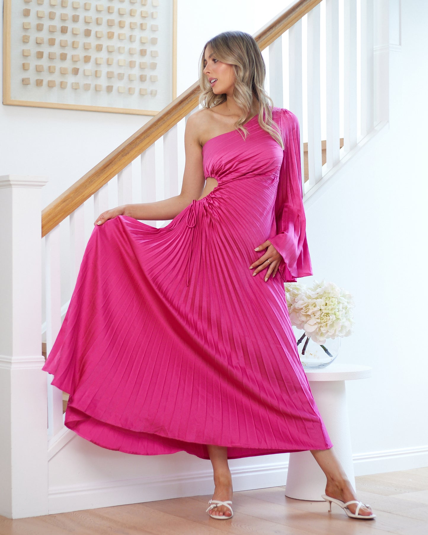Liana One Shoulder Maxi Dress -Hot Pink