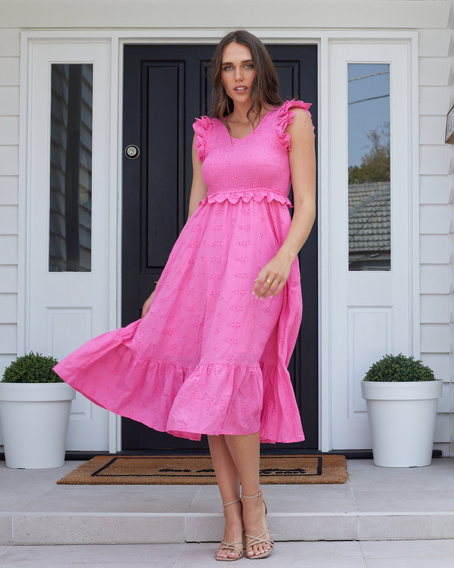 Trophy Midi Dress-Hot Pink