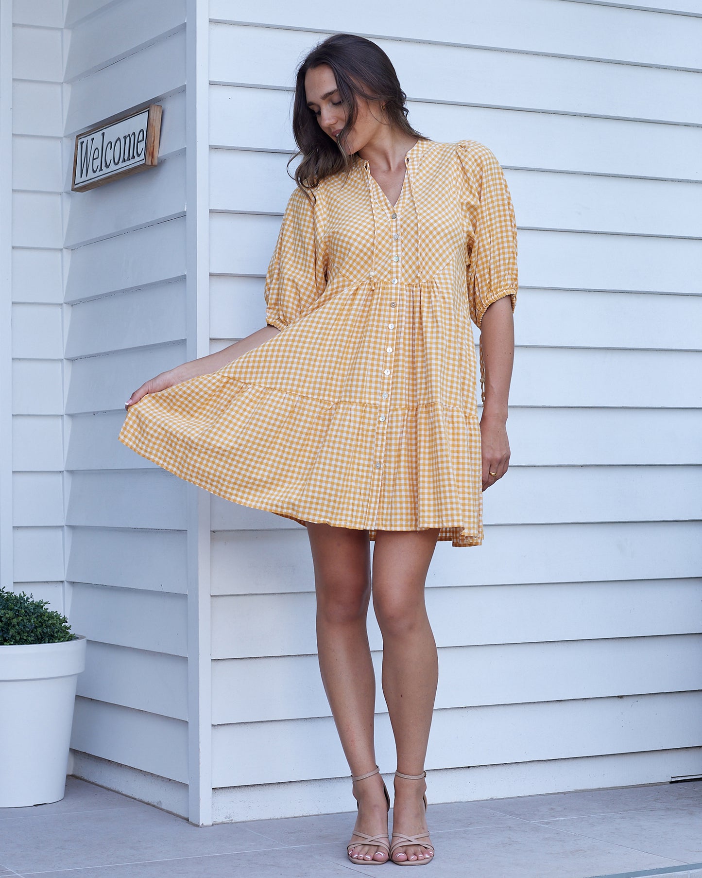 Olivia Mini Dress - Yellow Gingham
