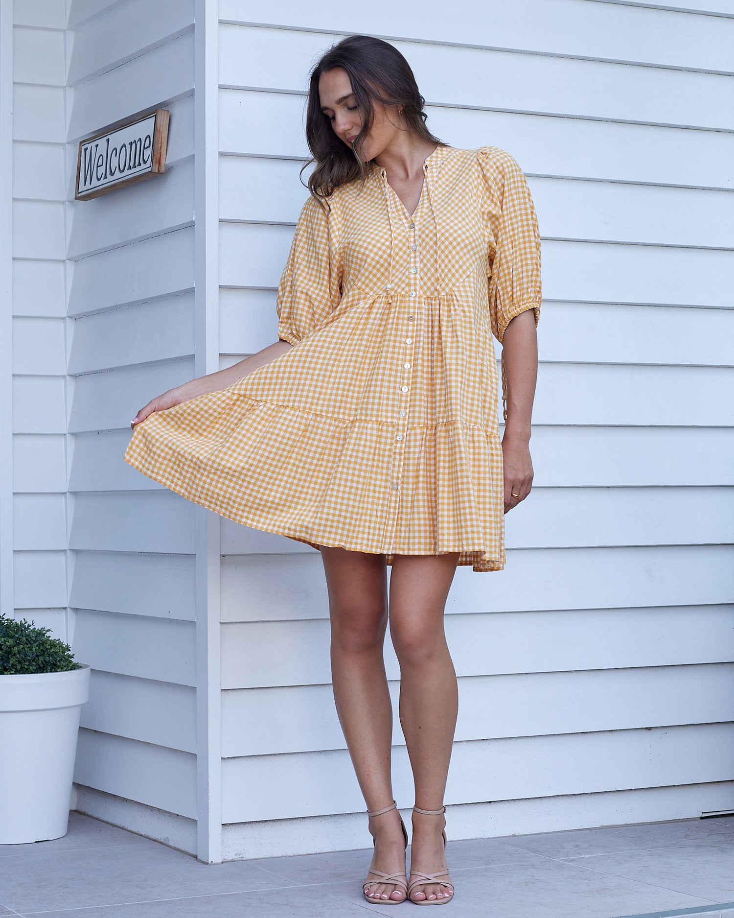 Yellow gingham mini on sale dress