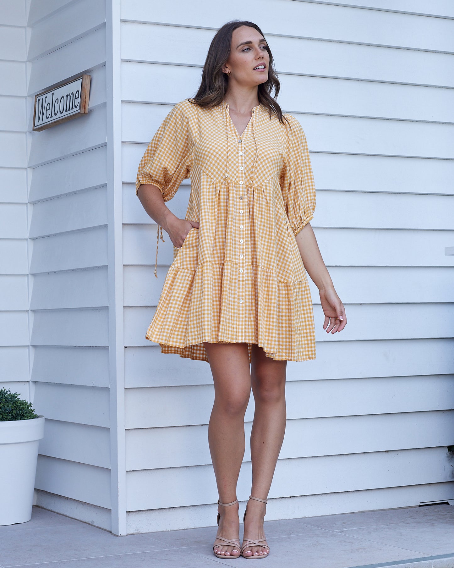 Olivia Mini Dress - Yellow Gingham