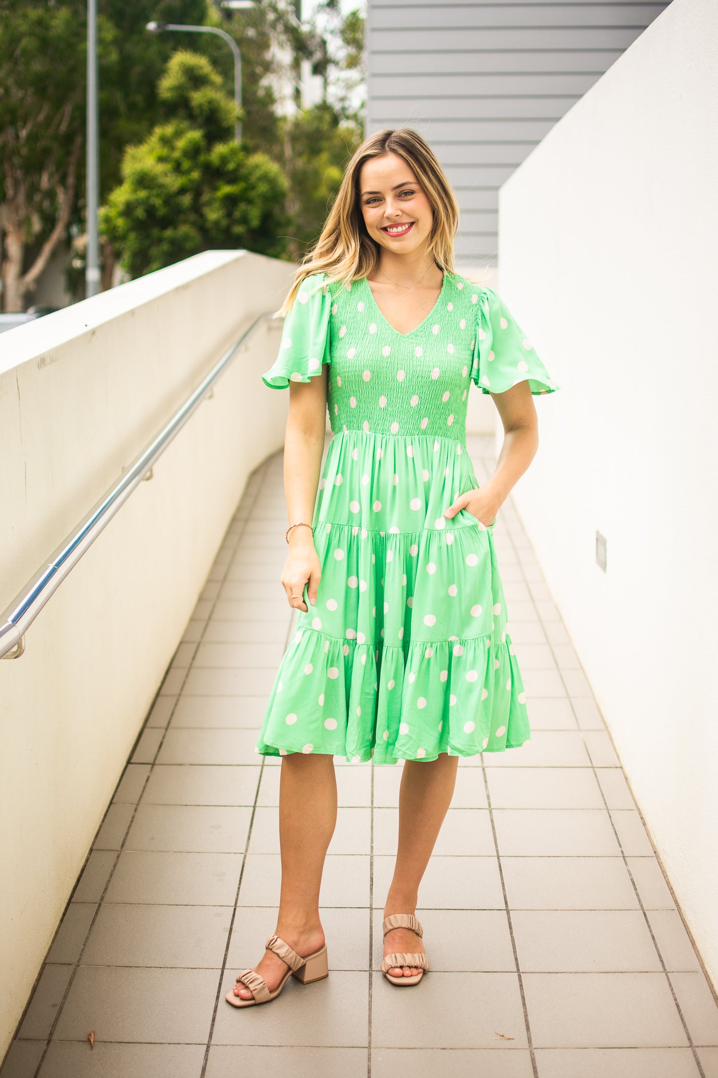 Poppy Mini Dress -Green Dot