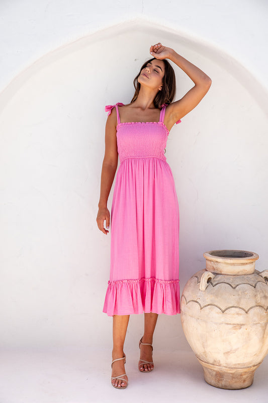 Simone Midi Dress-Pink