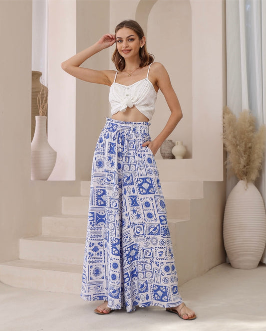 Sadie Wide Leg Pants--Blue