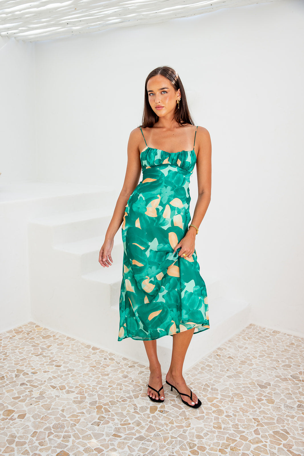 Brea Midi Dress - Green Floral