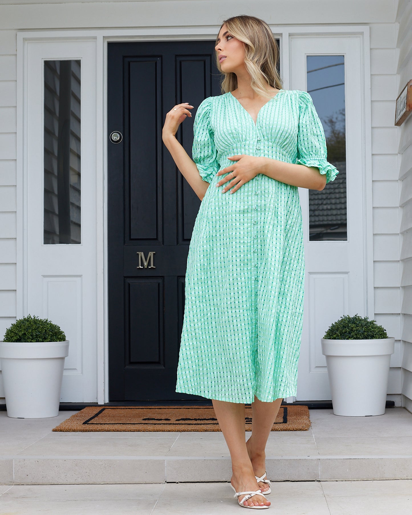 Tahlia Midi Dress-Green Gingham