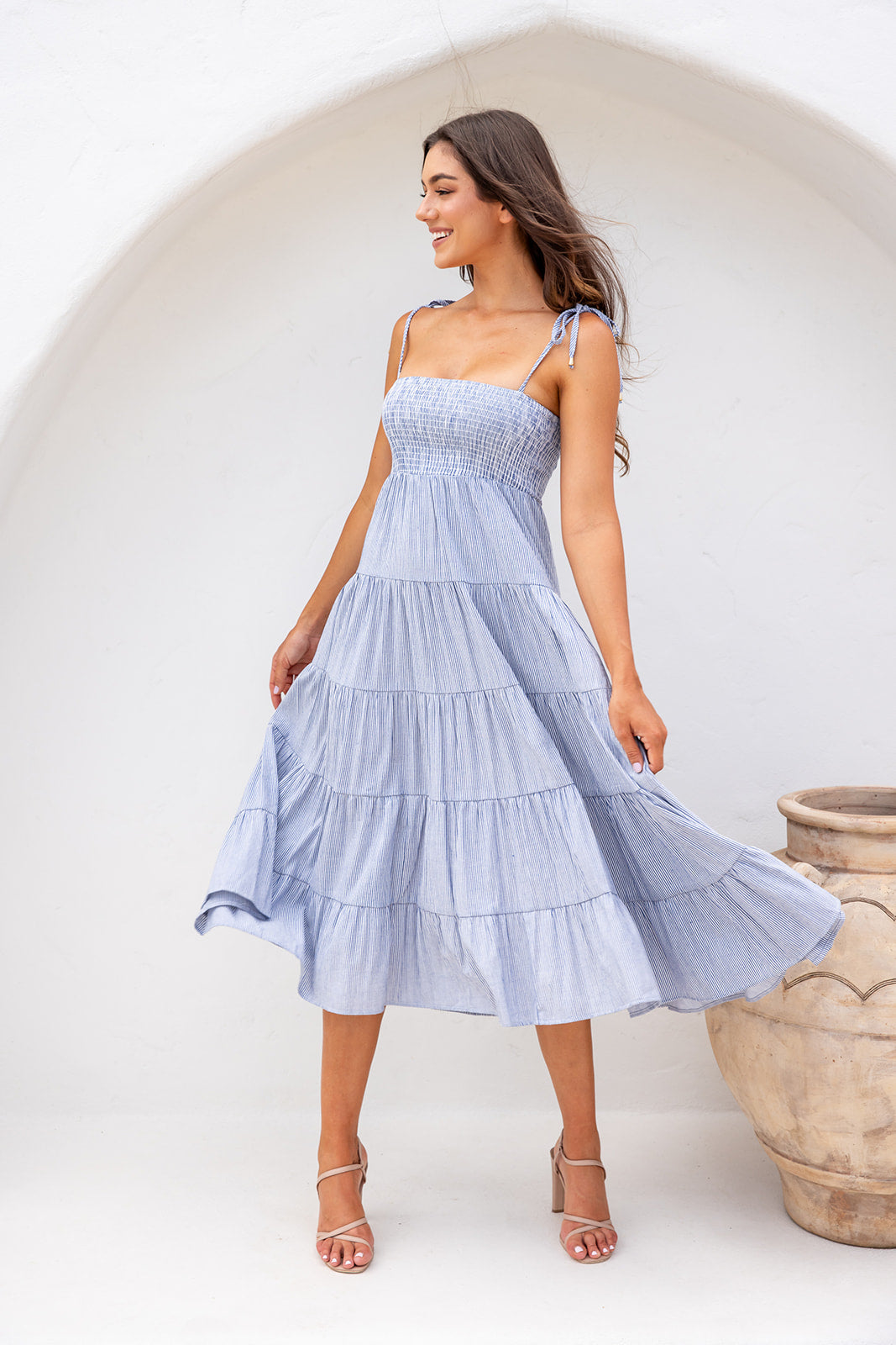 Carrol Shirred Bodice Maxi Dress -Blue